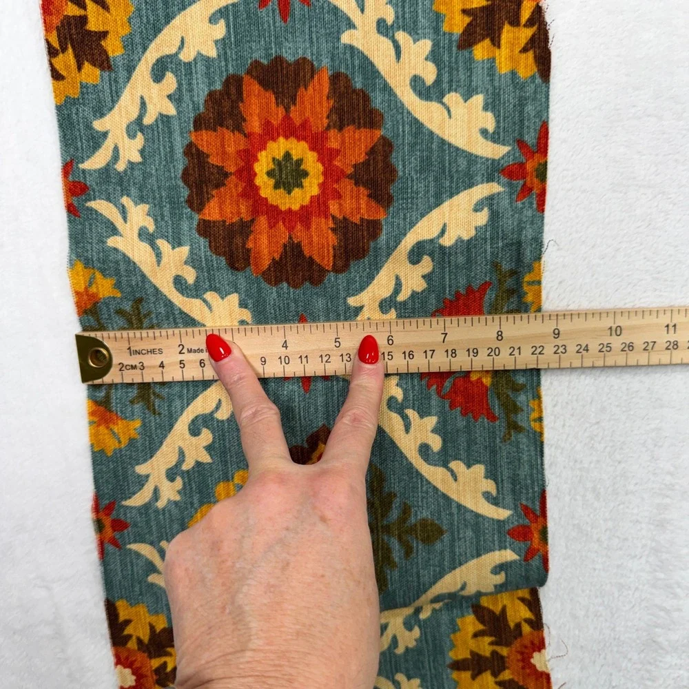 Waverly Mayan Medallion Upholstery Fabric Remnant Floral Teal Orange Red 1.5 Yd